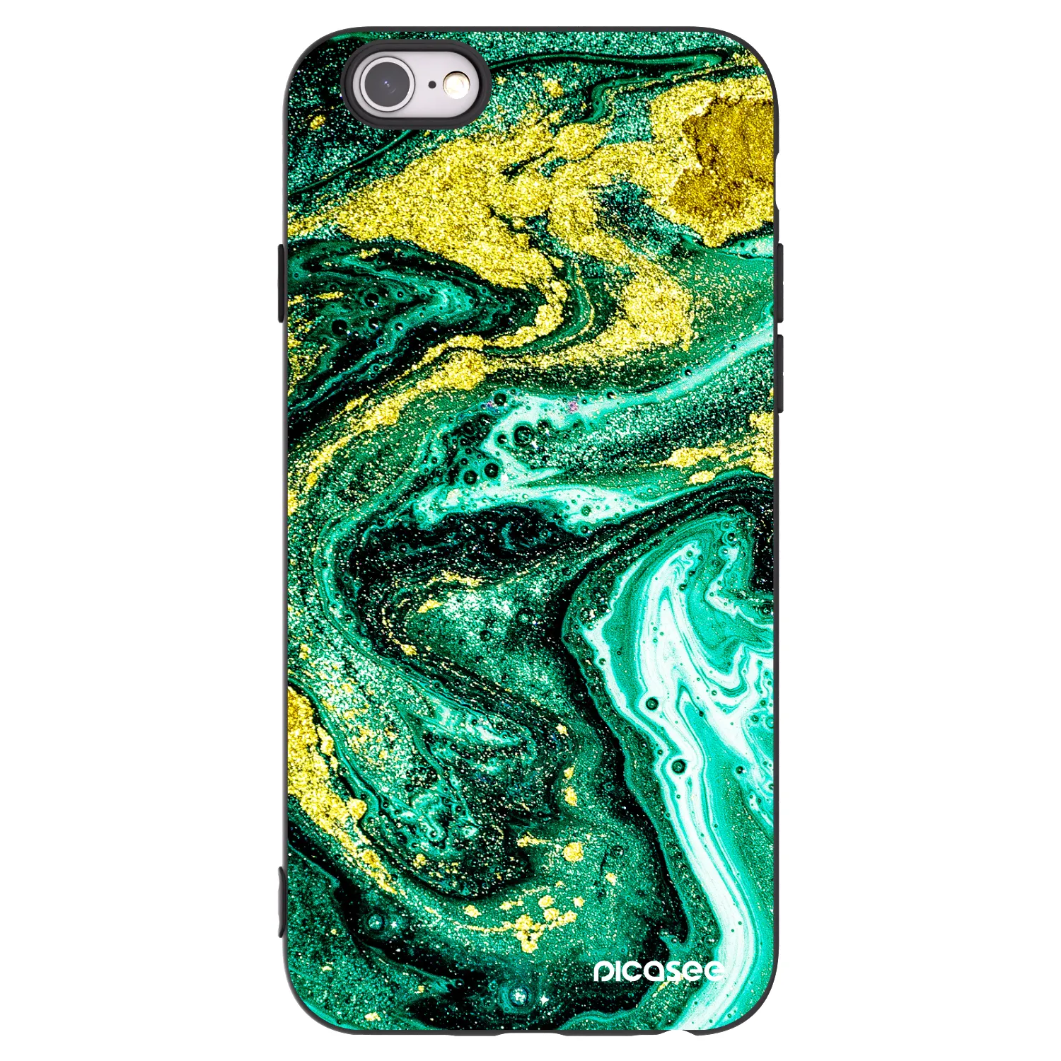 Picasee silikonowe czarne etui na Apple iPhone 6/6S - Green Gold