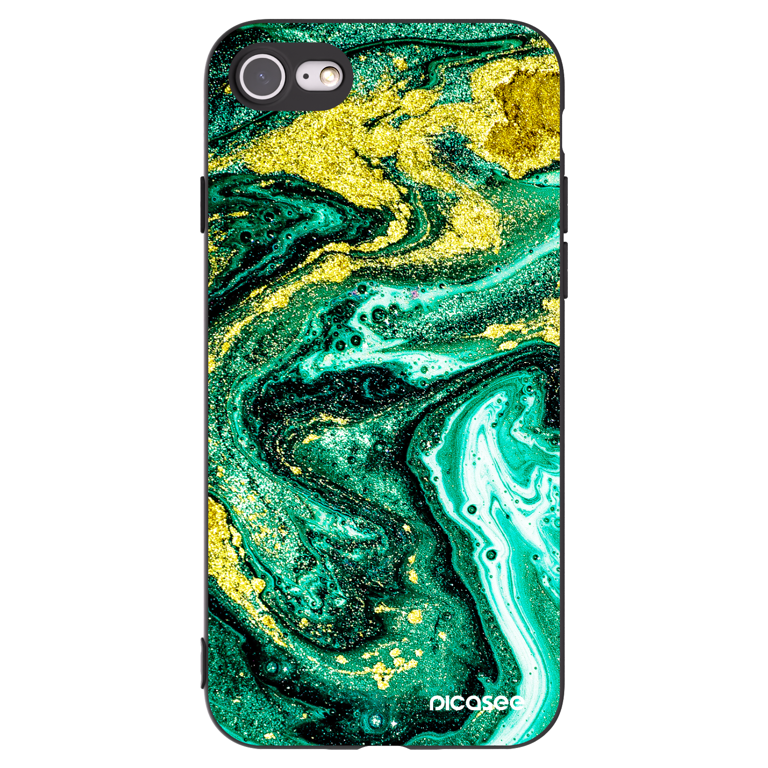 Picasee silikonowe czarne etui na Apple iPhone 7 - Green Gold