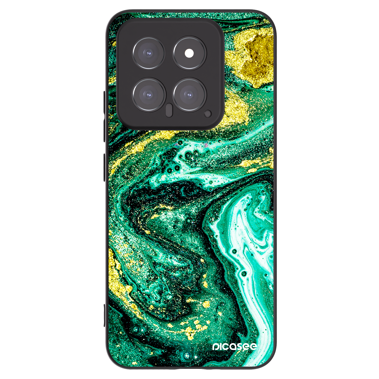 Picasee silikonowe czarne etui na Xiaomi 14 - Green Gold