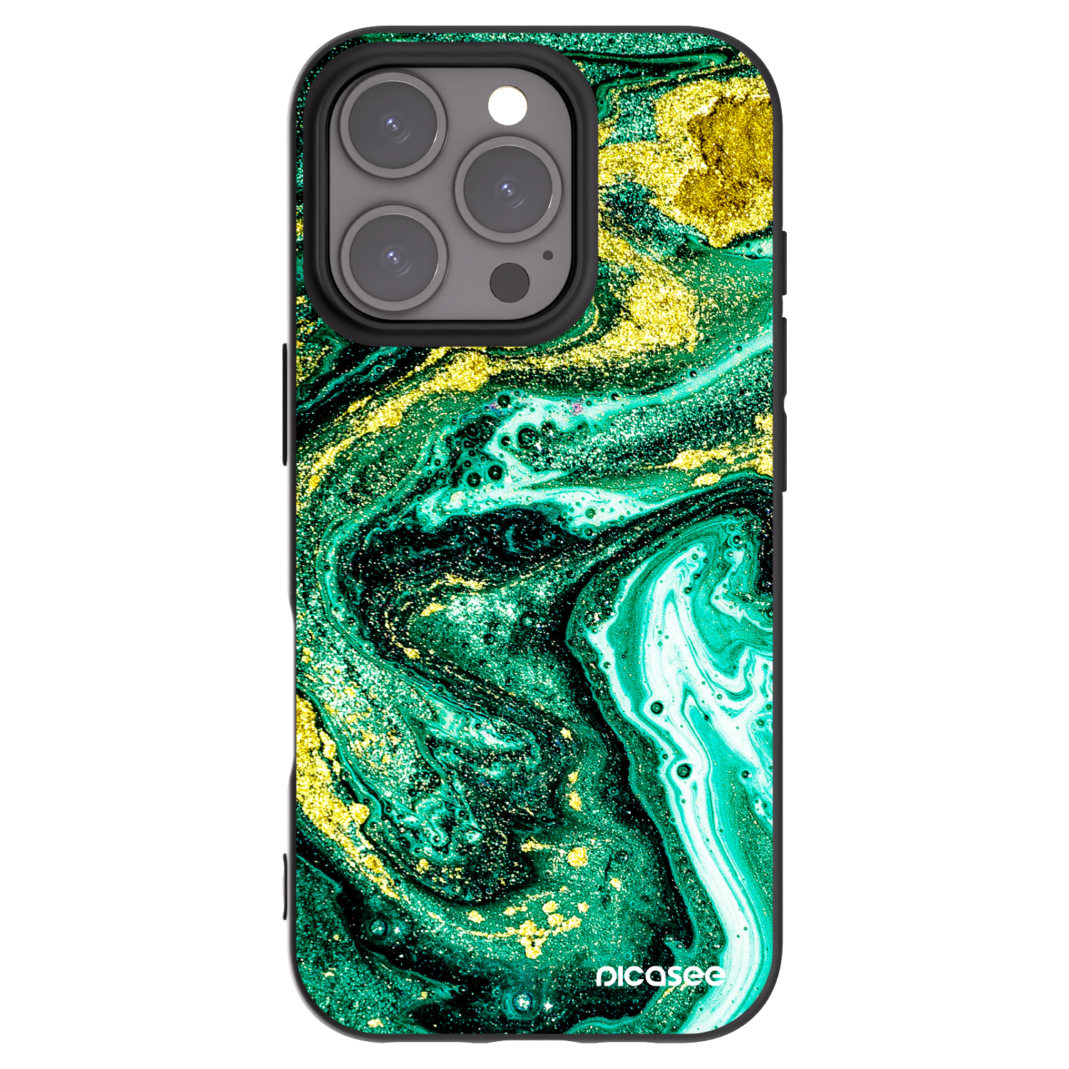 Picasee silikonowe czarne etui na Apple iPhone 16 Pro - Green Gold
