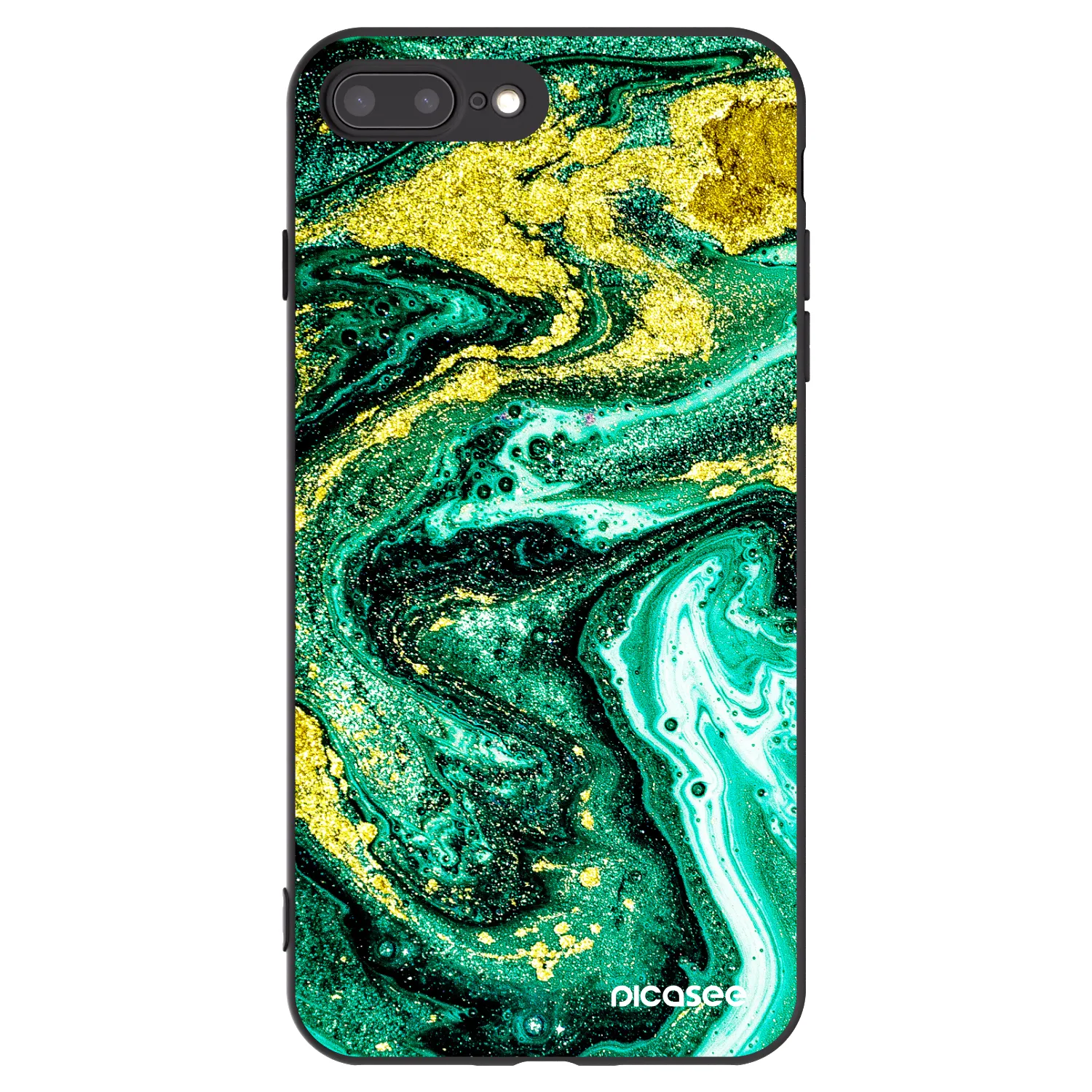 Picasee silikonowe czarne etui na Apple iPhone 7 Plus - Green Gold
