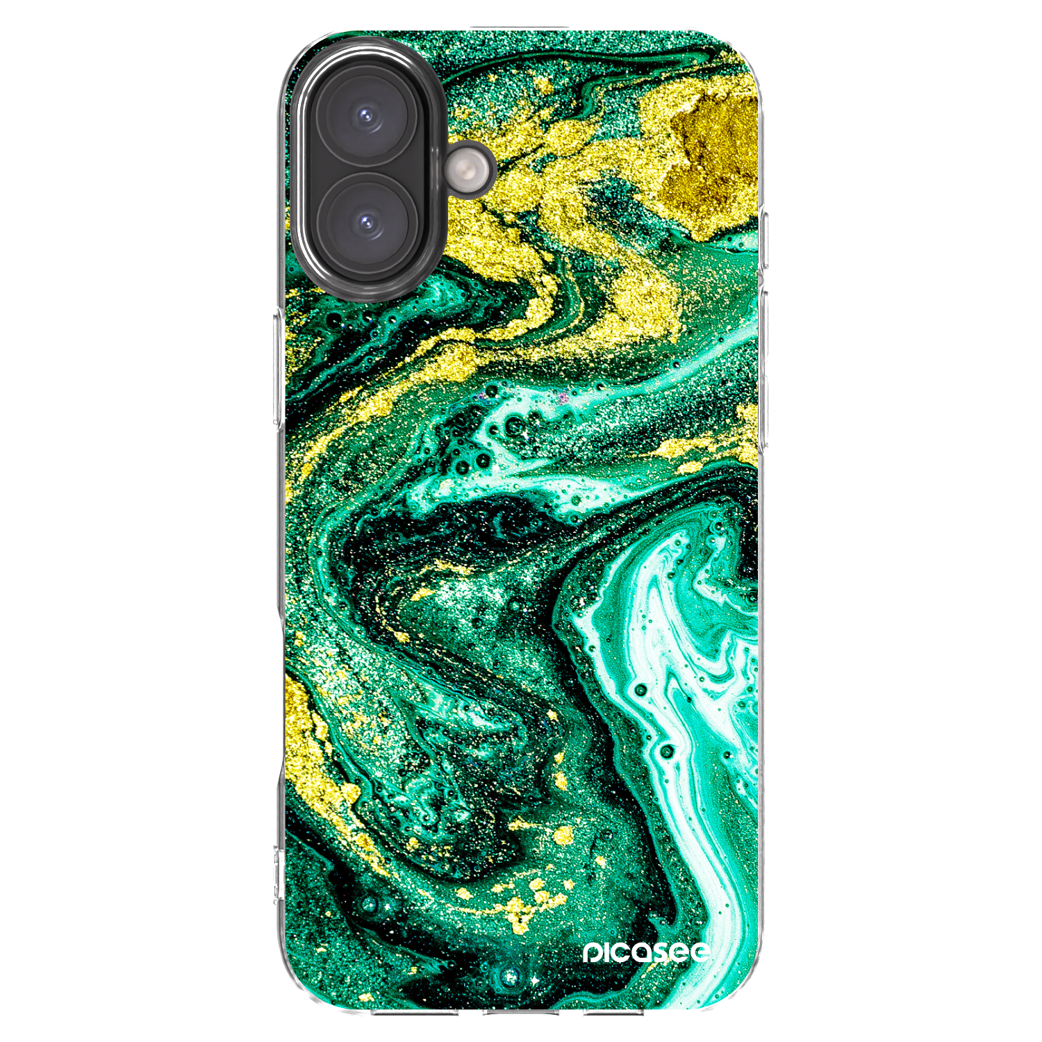 Picasee silikonowe przeźroczyste etui na Apple iPhone 16 Plus - Green Gold