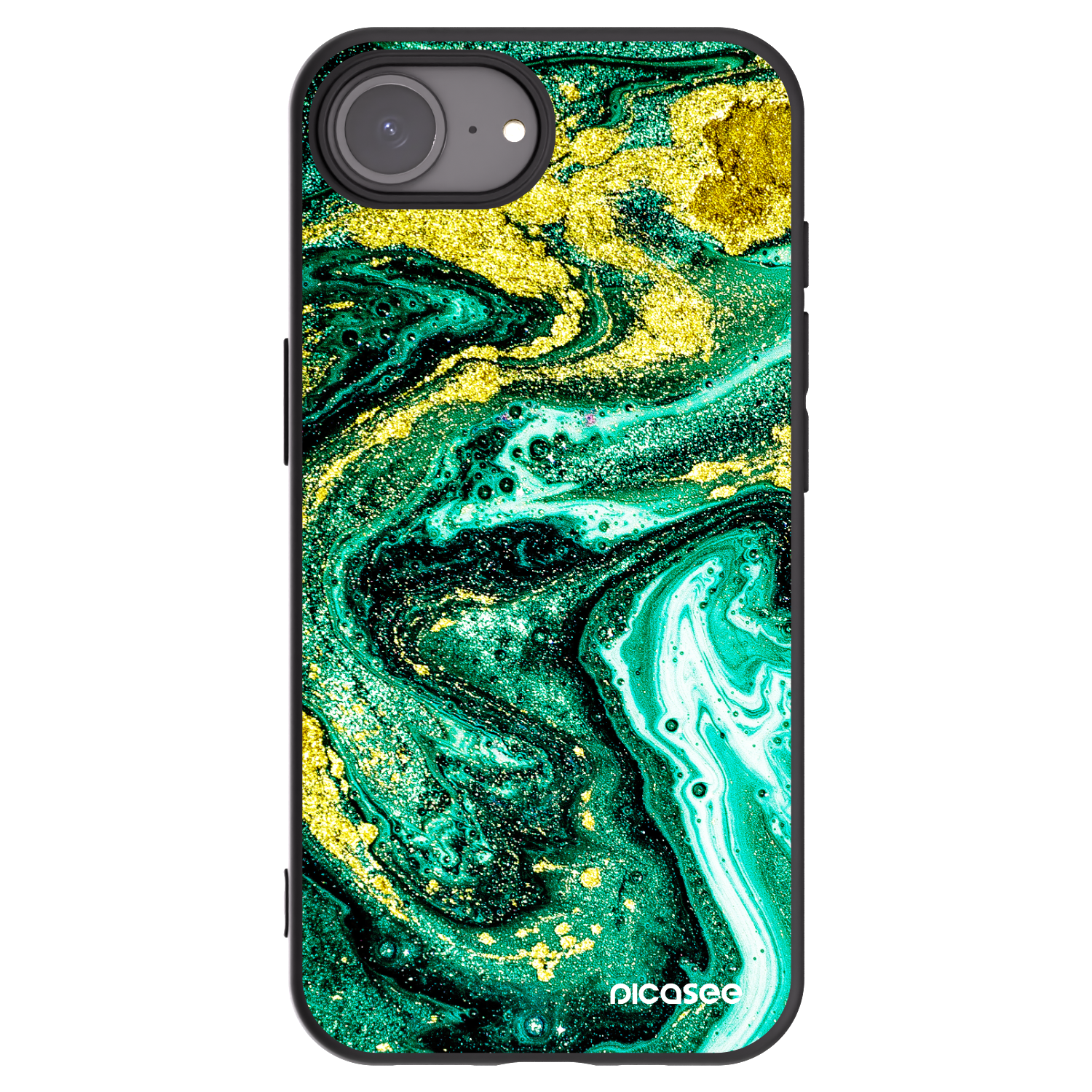 Picasee silikonowe czarne etui na Apple iPhone 16e - Green Gold
