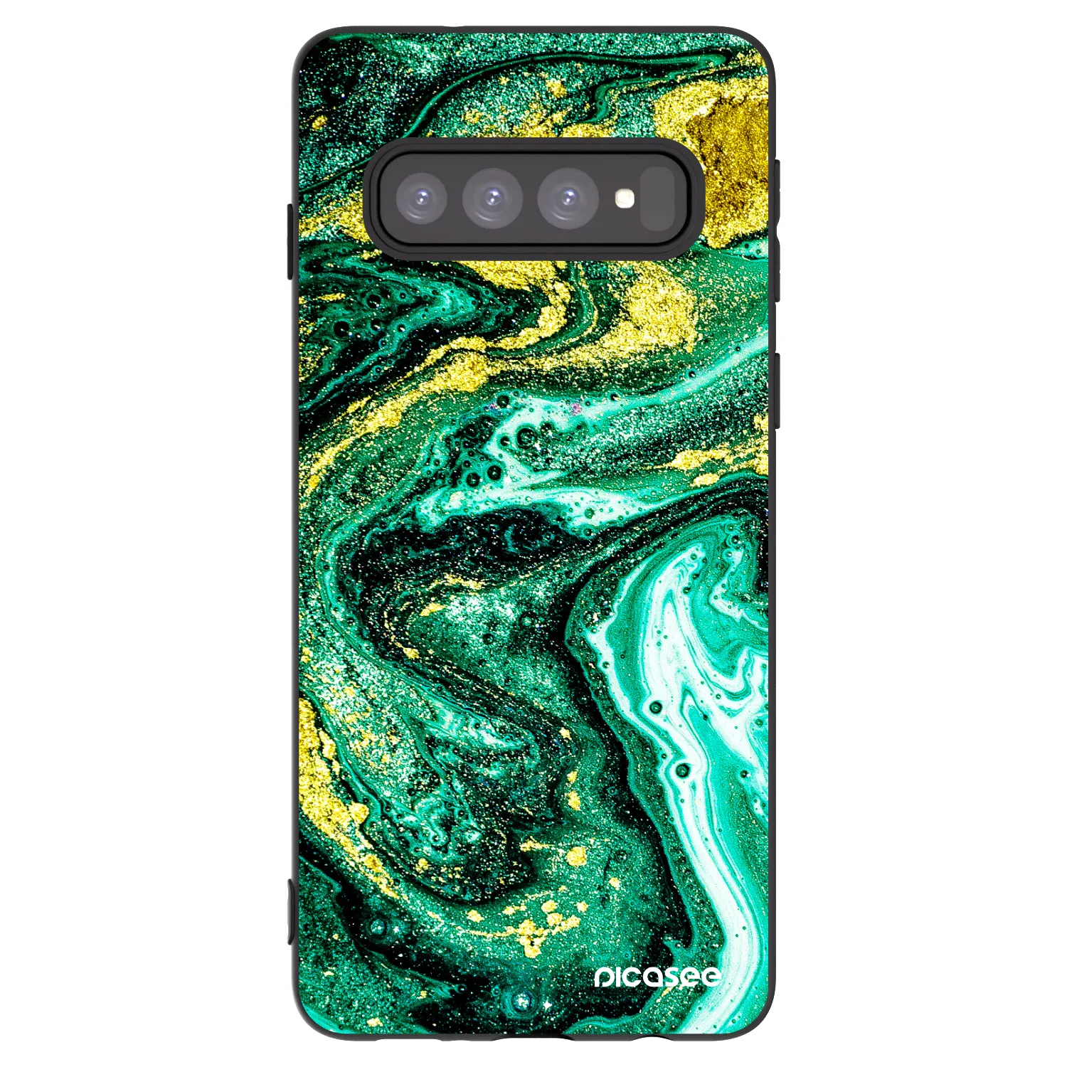 Picasee silikonowe czarne etui na Samsung Galaxy S10 G973 - Green Gold