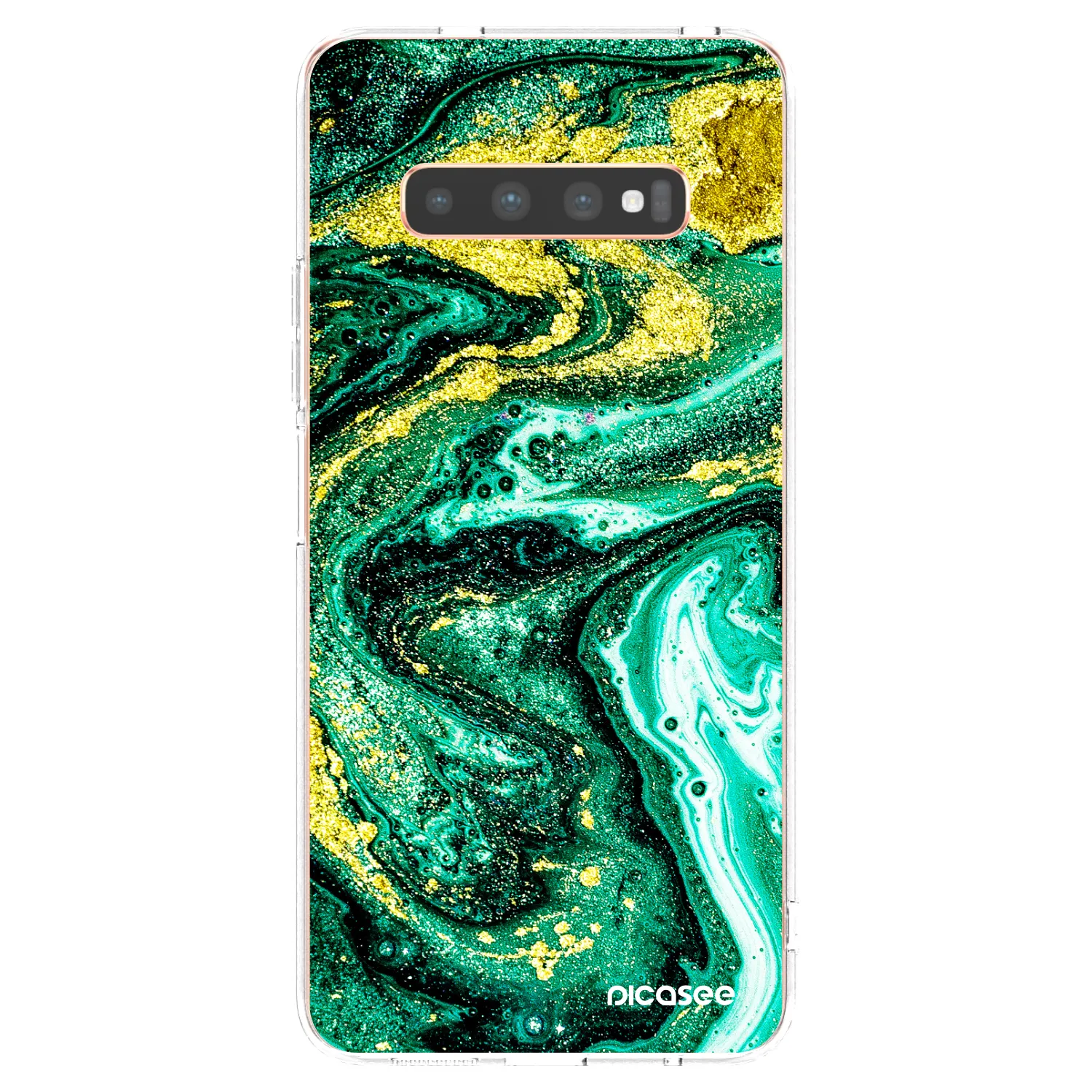 Picasee silikonowe przeźroczyste etui na Samsung Galaxy S10 Plus G975 - Green Gold