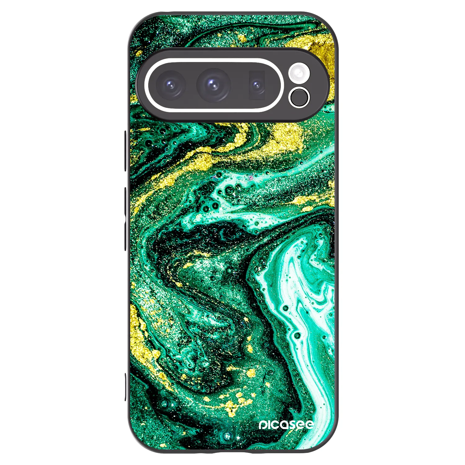 Picasee silikonowe czarne etui na Google Pixel 9 Pro - Green Gold