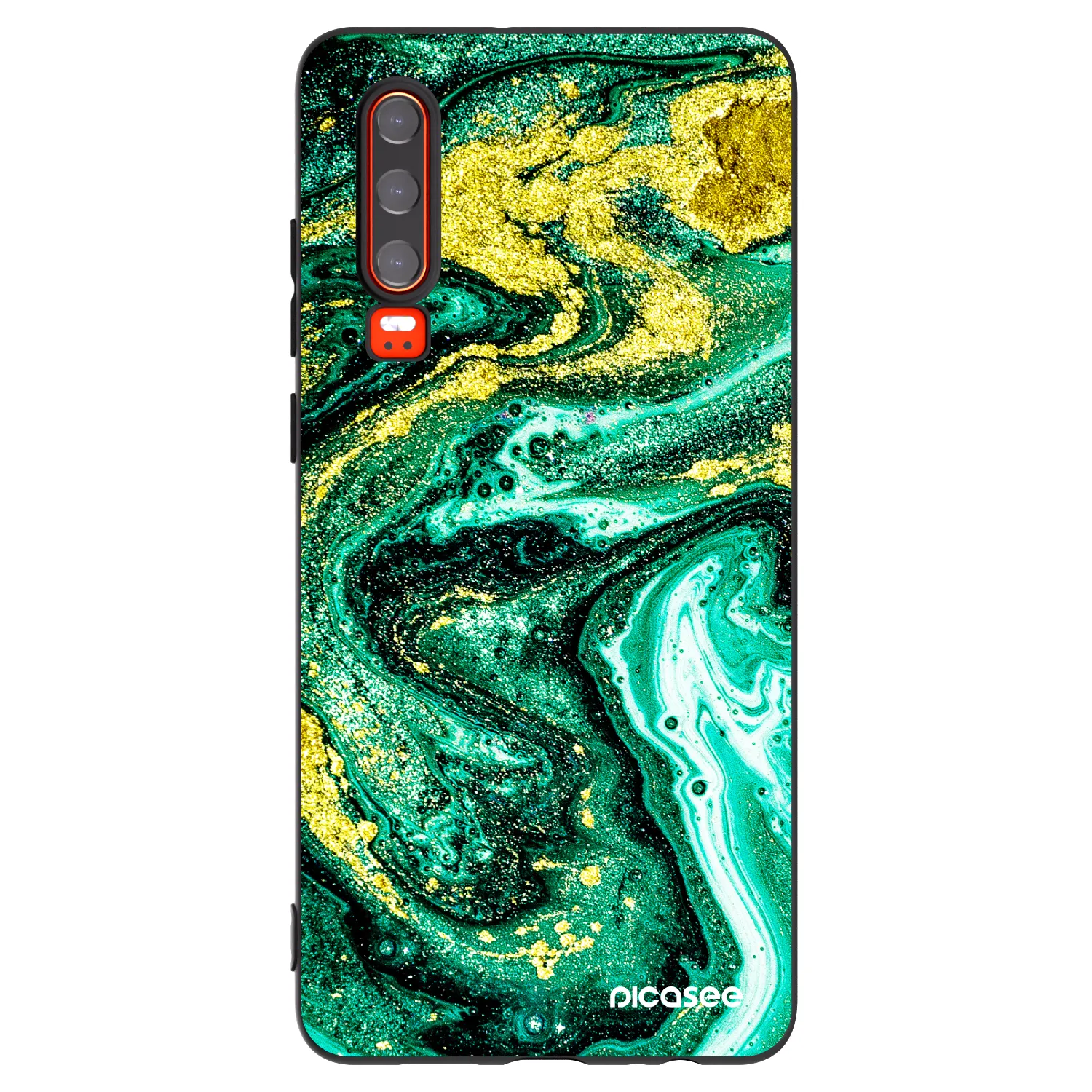 Picasee silikonowe czarne etui na Huawei P30 - Green Gold