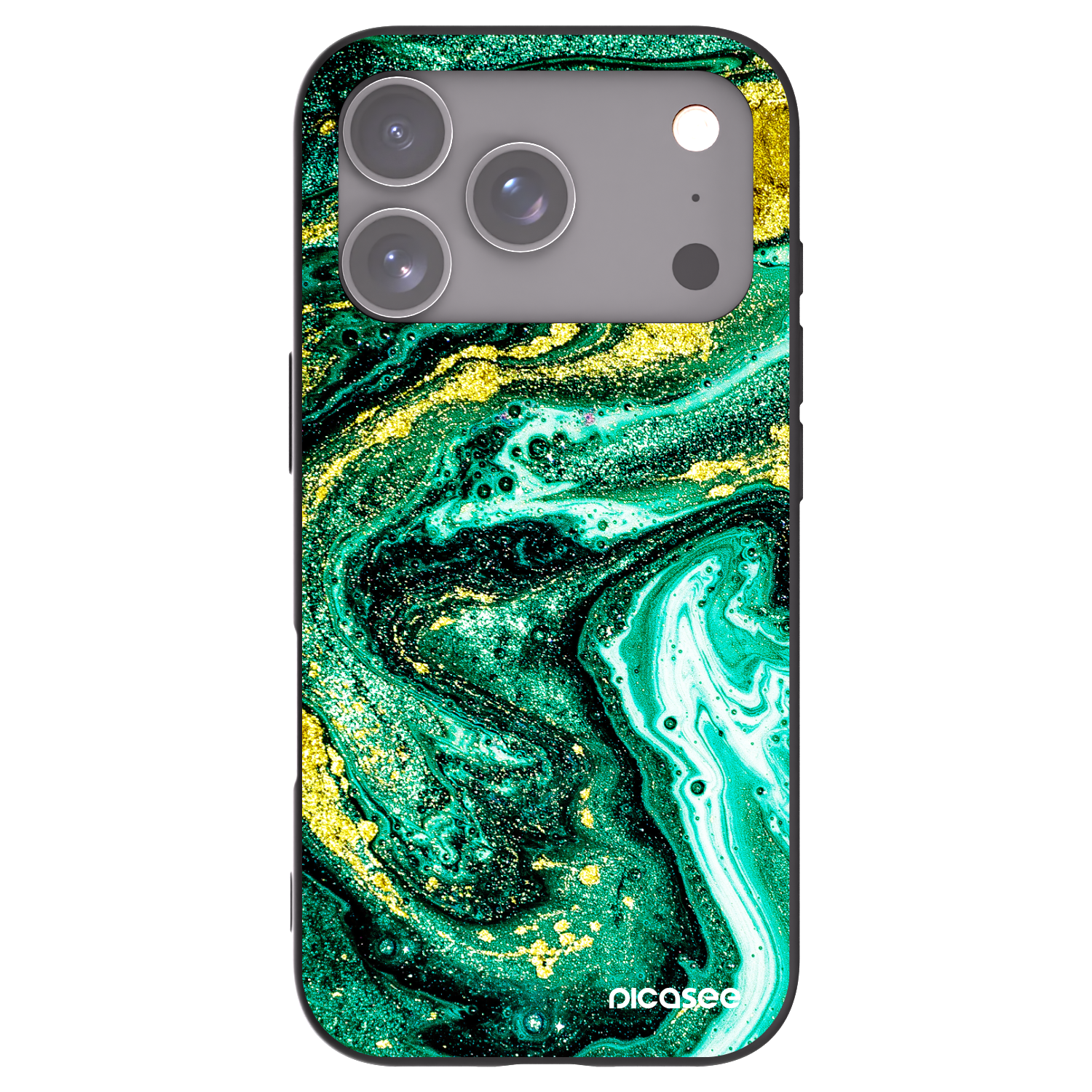 Picasee silikonowe czarne etui na Apple iPhone 17 Pro - Green Gold