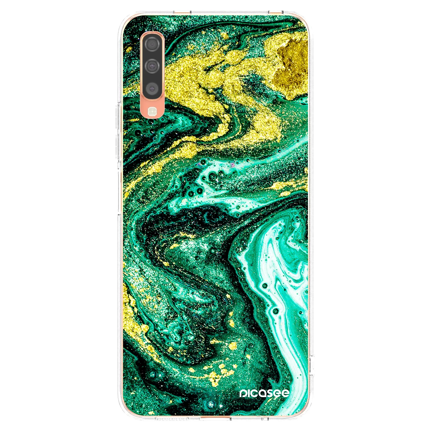 Picasee silikonowe przeźroczyste etui na Samsung Galaxy A70 A705F - Green Gold