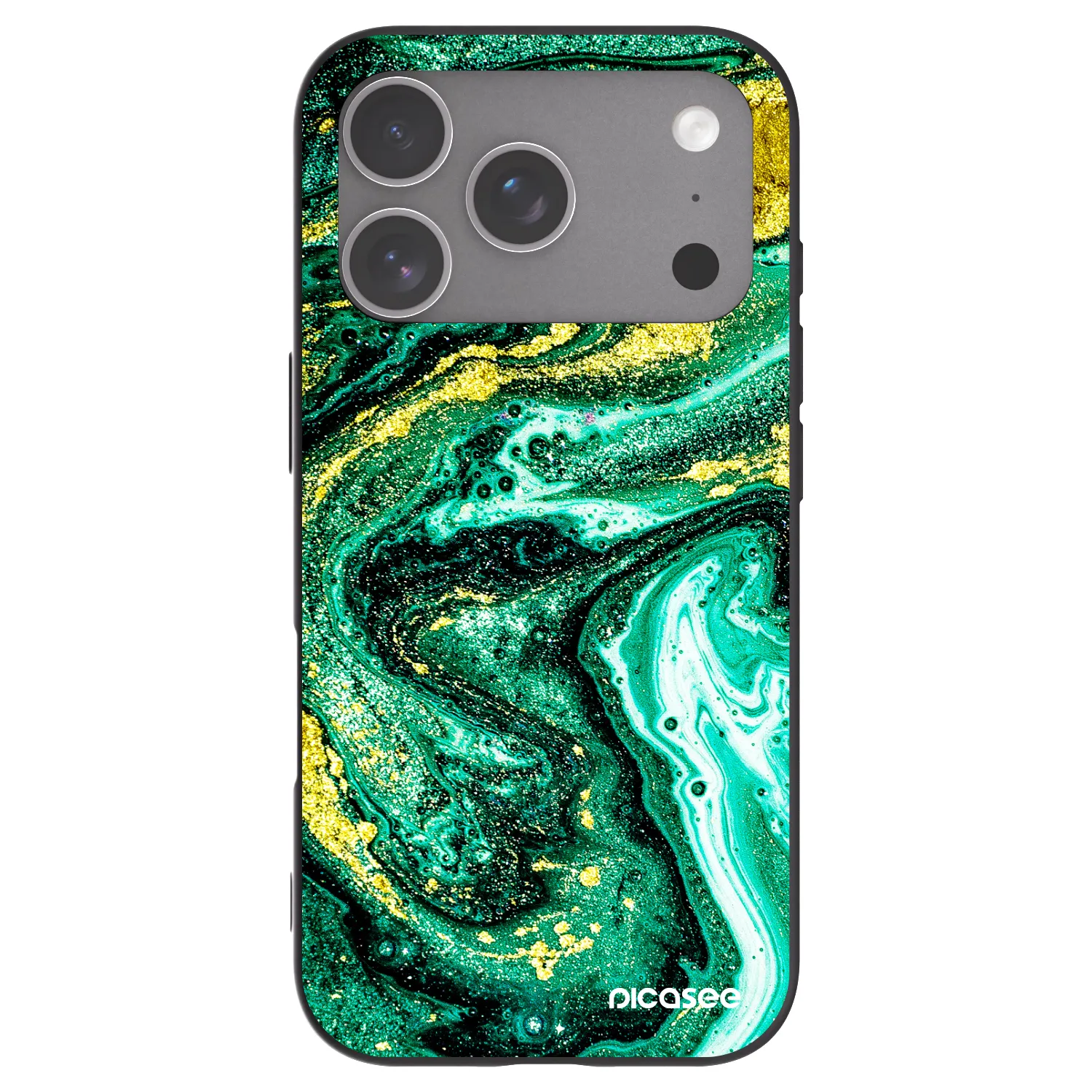 Picasee silikonowe czarne etui na Apple iPhone 18 Pro - Green Gold