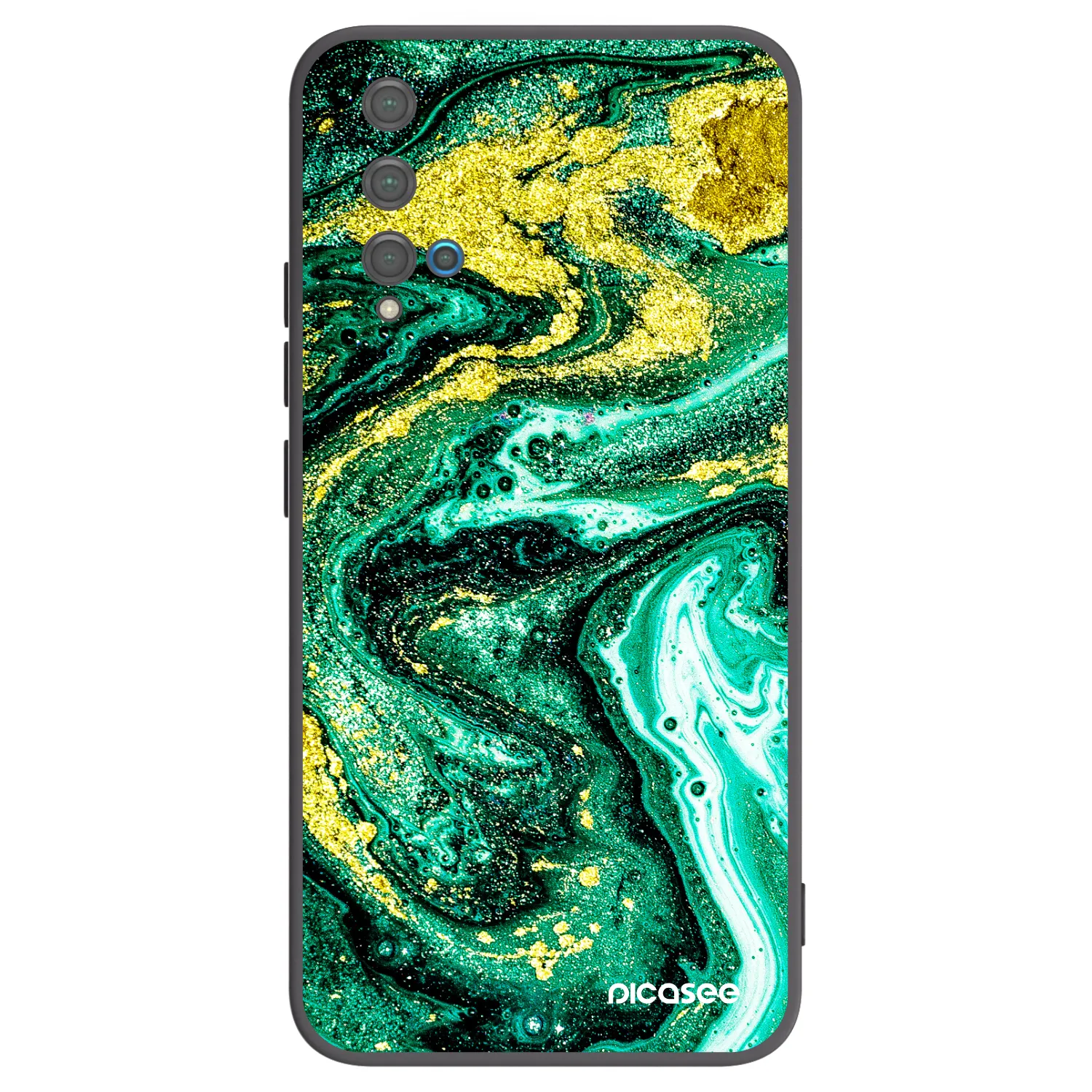 Picasee silikonowe czarne etui na Huawei Nova 5T - Green Gold