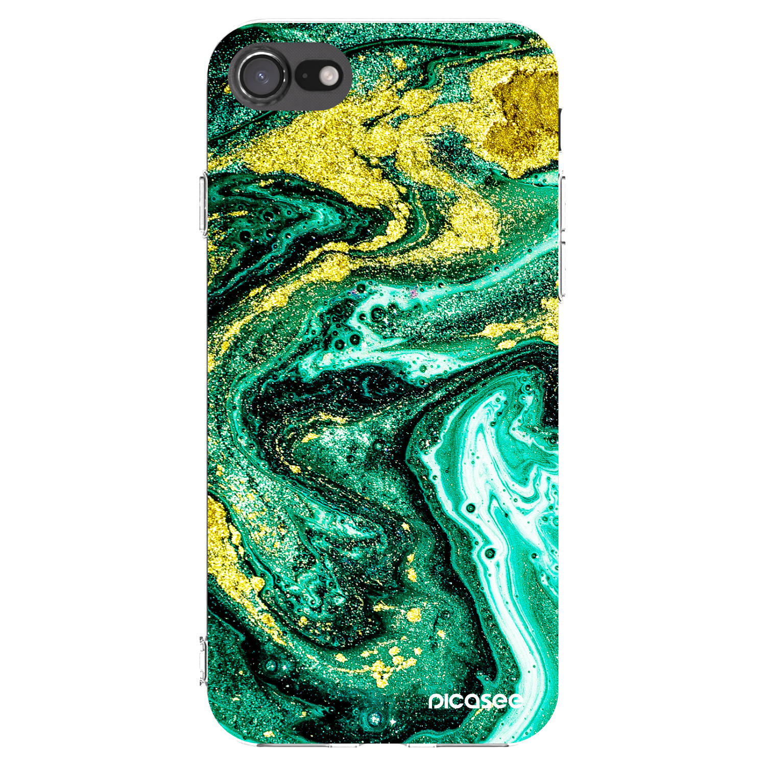 Picasee silikonowe przeźroczyste etui na Apple iPhone SE 2020 - Green Gold