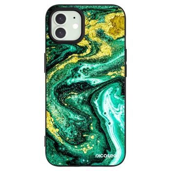 Picasee silikonowe czarne etui na Apple iPhone 12 Pro - Green Gold