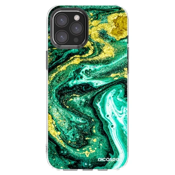 Picasee silikonowe przeźroczyste etui na Apple iPhone 12 Pro Max - Green Gold