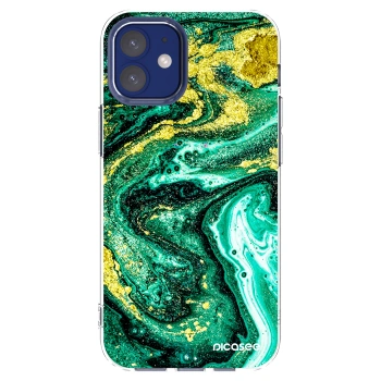 Picasee silikonowe przeźroczyste etui na Apple iPhone 12 mini - Green Gold