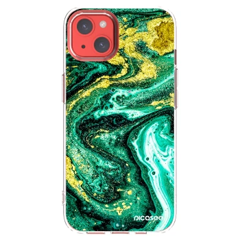 Picasee silikonowe przeźroczyste etui na Apple iPhone 13 - Green Gold