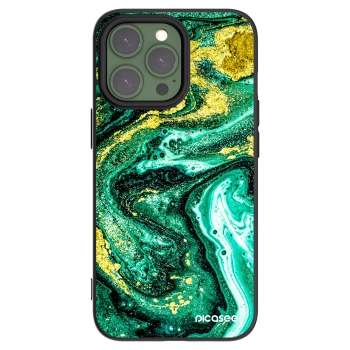 Picasee silikonowe czarne etui na Apple iPhone 13 Pro - Green Gold