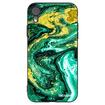 Picasee silikonowe czarne etui na Apple iPhone XR - Green Gold