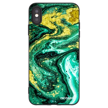 Picasee silikonowe czarne etui na Apple iPhone XS Max - Green Gold