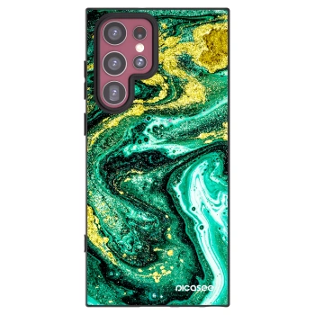 Picasee silikonowe czarne etui na Samsung Galaxy S22 Ultra 5G - Green Gold