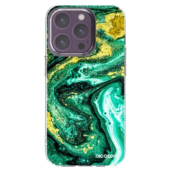 Picasee silikonowe przeźroczyste etui na Apple iPhone 14 Pro - Green Gold