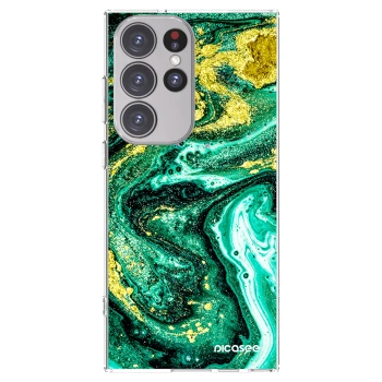Picasee silikonowe przeźroczyste etui na Samsung Galaxy S23 Ultra 5G - Green Gold