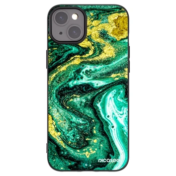 Picasee silikonowe czarne etui na Apple iPhone 15 Plus - Green Gold