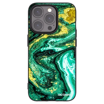Picasee silikonowe czarne etui na Apple iPhone 15 Pro - Green Gold