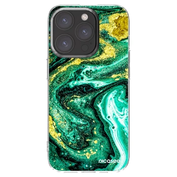 Picasee silikonowe przeźroczyste etui na Apple iPhone 15 Pro - Green Gold