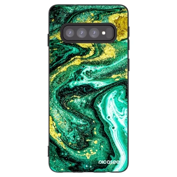 Picasee silikonowe czarne etui na Samsung Galaxy S10 G973 - Green Gold
