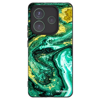Picasee silikonowe czarne etui na Xiaomi Redmi Note 14 5G - Green Gold
