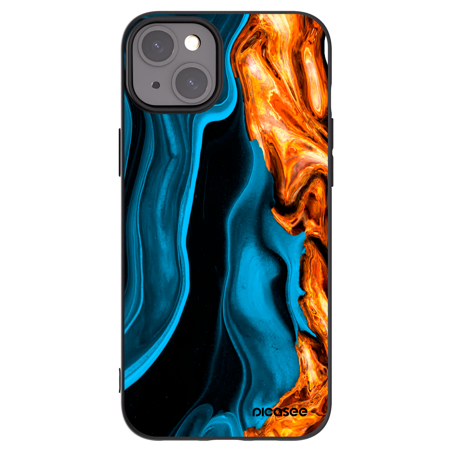 Picasee silikonowe czarne etui na Apple iPhone 15 Plus - Gold blue