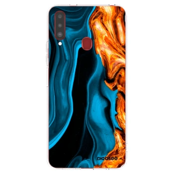 Picasee silikonowe przeźroczyste etui na Samsung Galaxy A20s - Gold blue