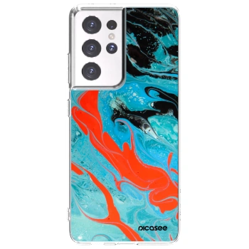 Picasee silikonowe przeźroczyste etui na Samsung Galaxy S21 Ultra 5G G998B - Blue Magma