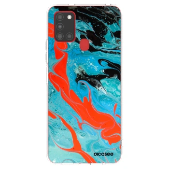 Picasee silikonowe przeźroczyste etui na Samsung Galaxy A21s - Blue Magma