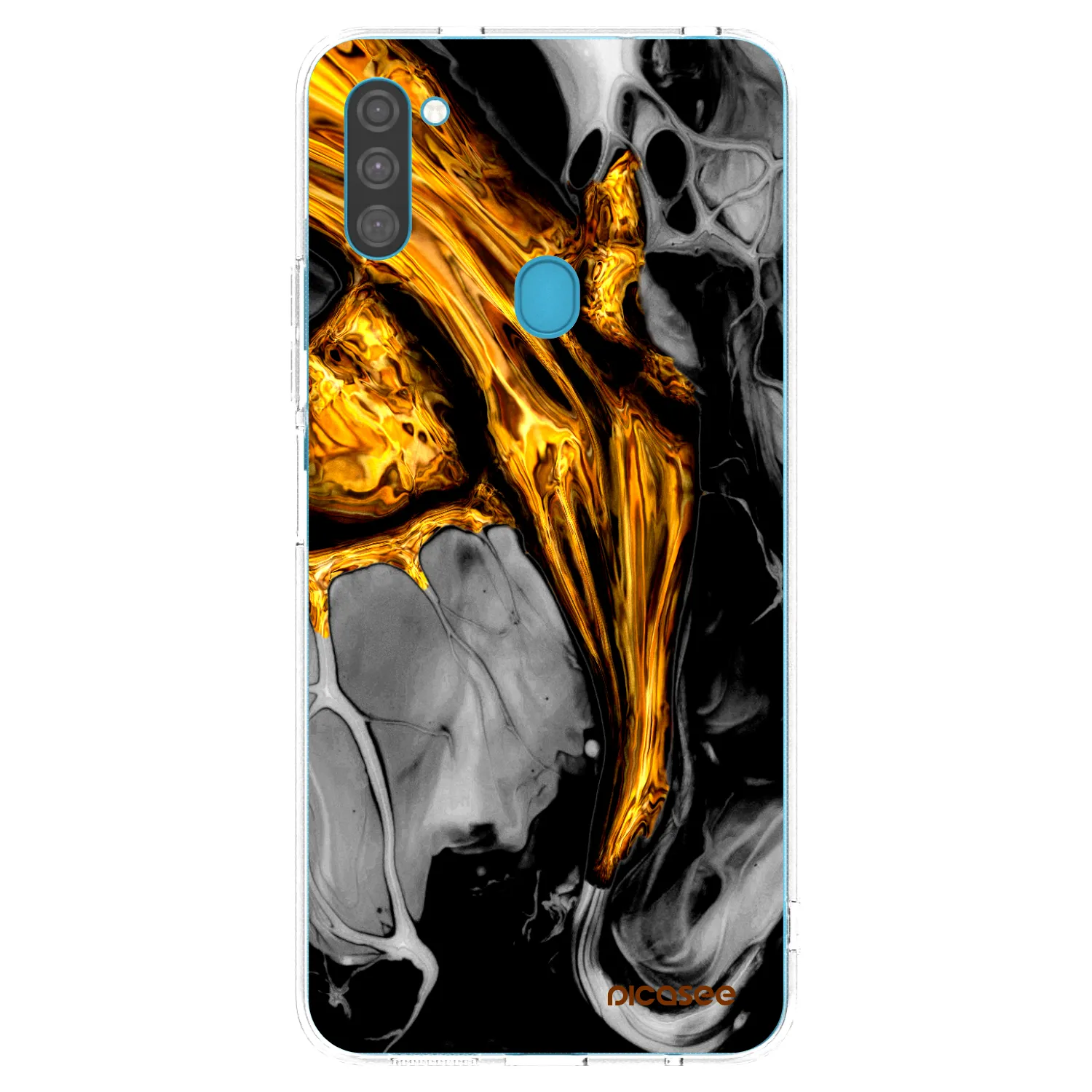 Picasee silikonowe przeźroczyste etui na Samsung Galaxy M11 - Black Gold