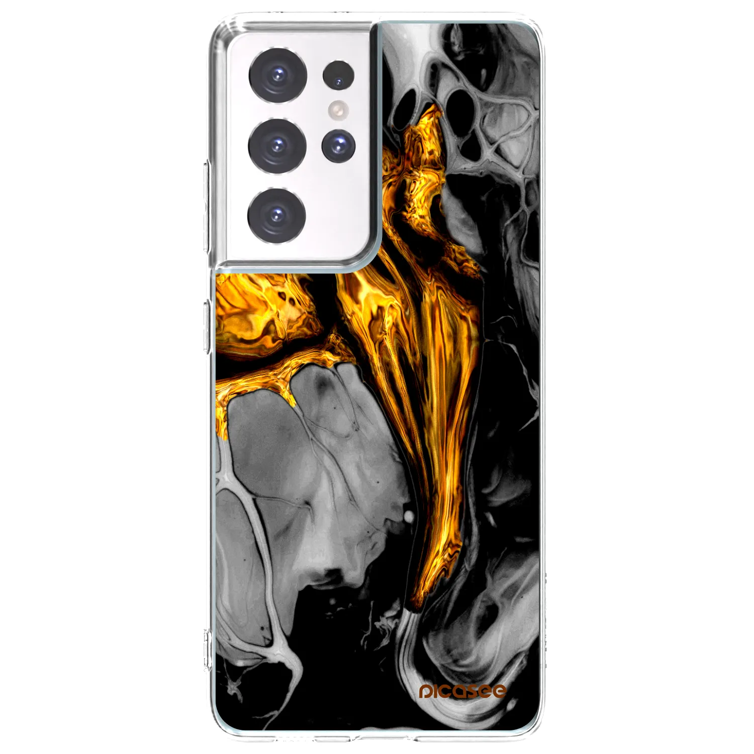 Picasee silikonowe przeźroczyste etui na Samsung Galaxy S21 Ultra 5G G998B - Black Gold
