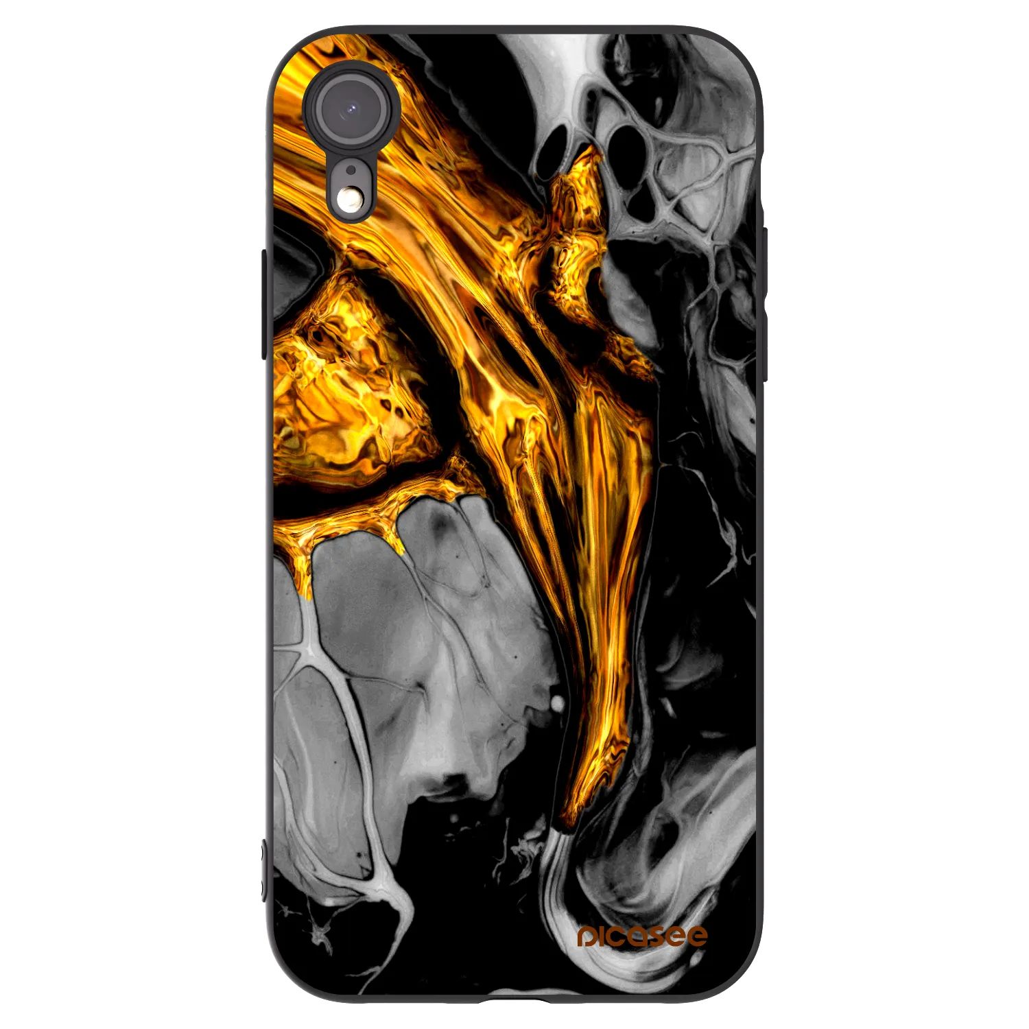 Picasee silikonowe czarne etui na Apple iPhone XR - Black Gold