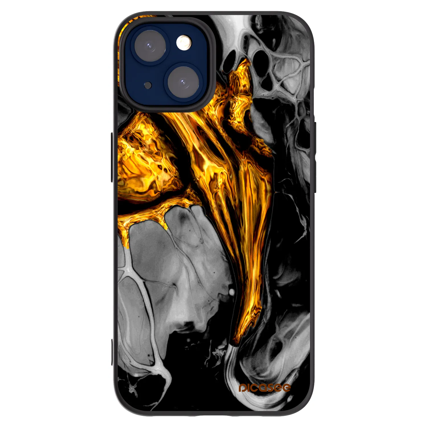 Picasee silikonowe czarne etui na Apple iPhone 14 - Black Gold