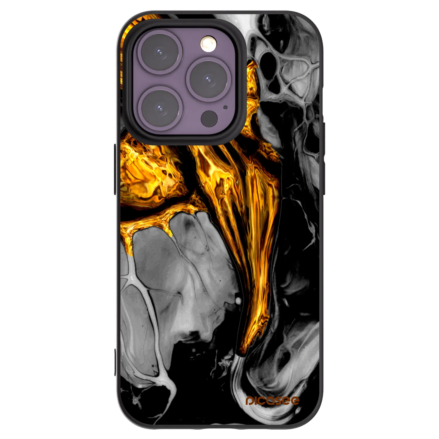 Picasee silikonowe czarne etui na Apple iPhone 14 Pro - Black Gold