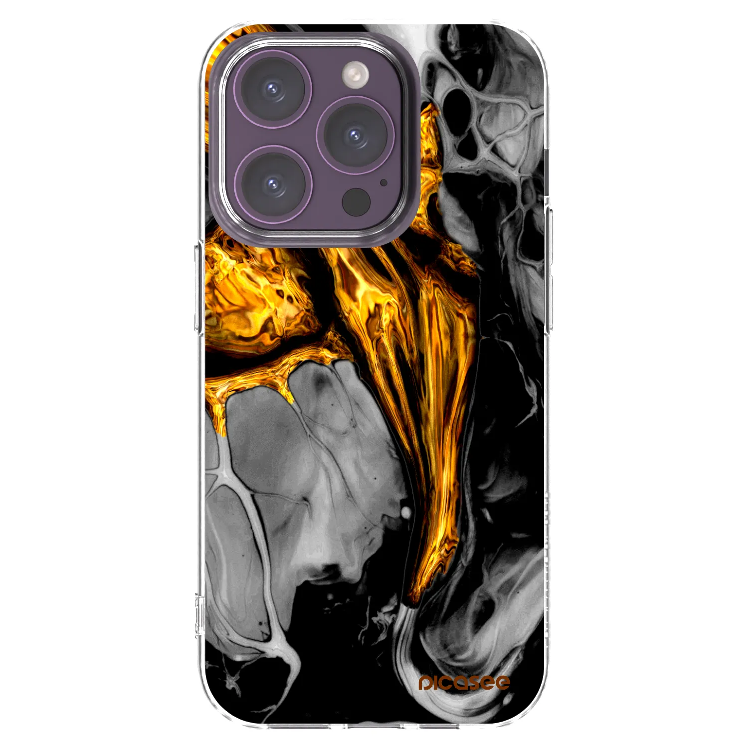 Picasee silikonowe przeźroczyste etui na Apple iPhone 14 Pro - Black Gold