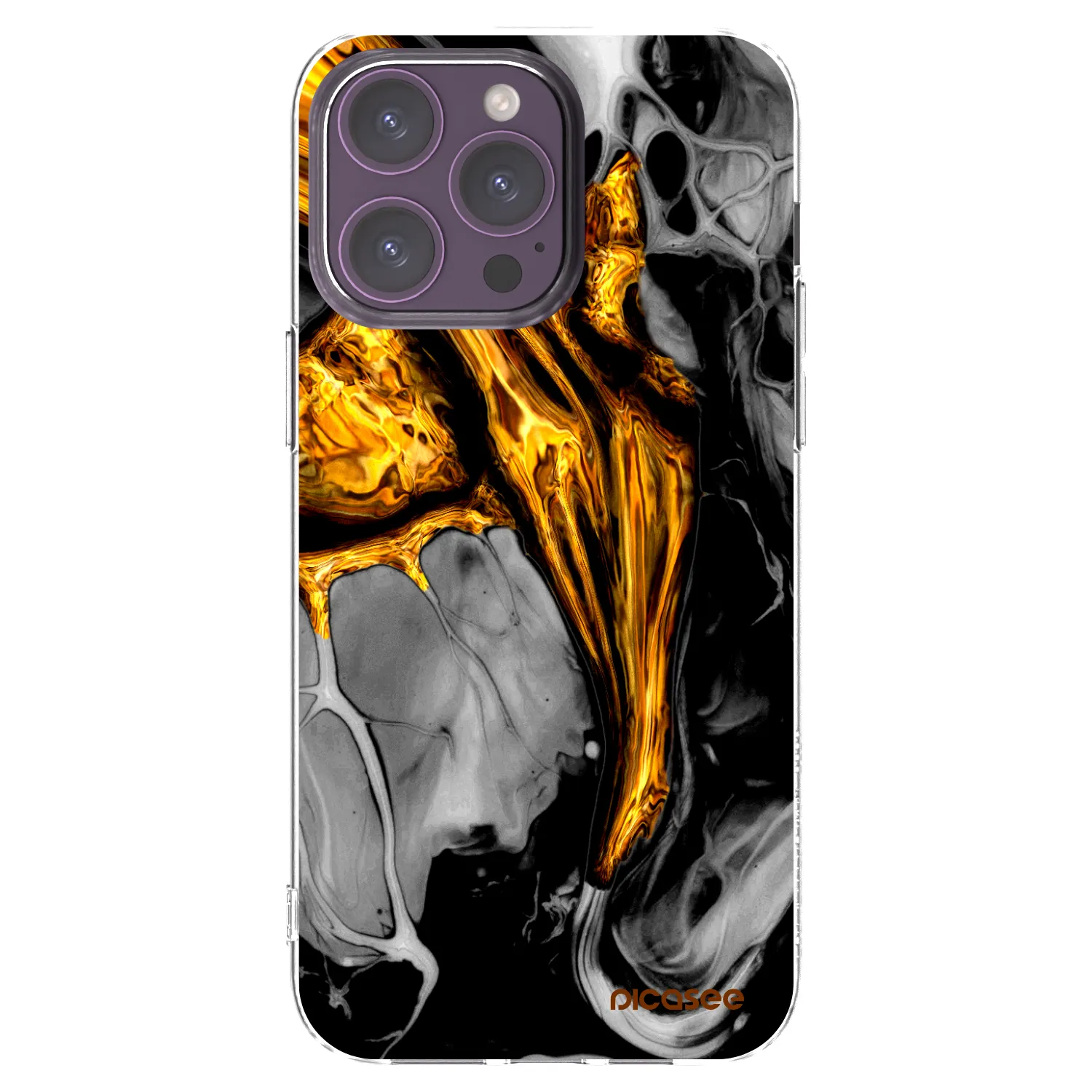 Picasee silikonowe przeźroczyste etui na Apple iPhone 14 Pro Max - Black Gold