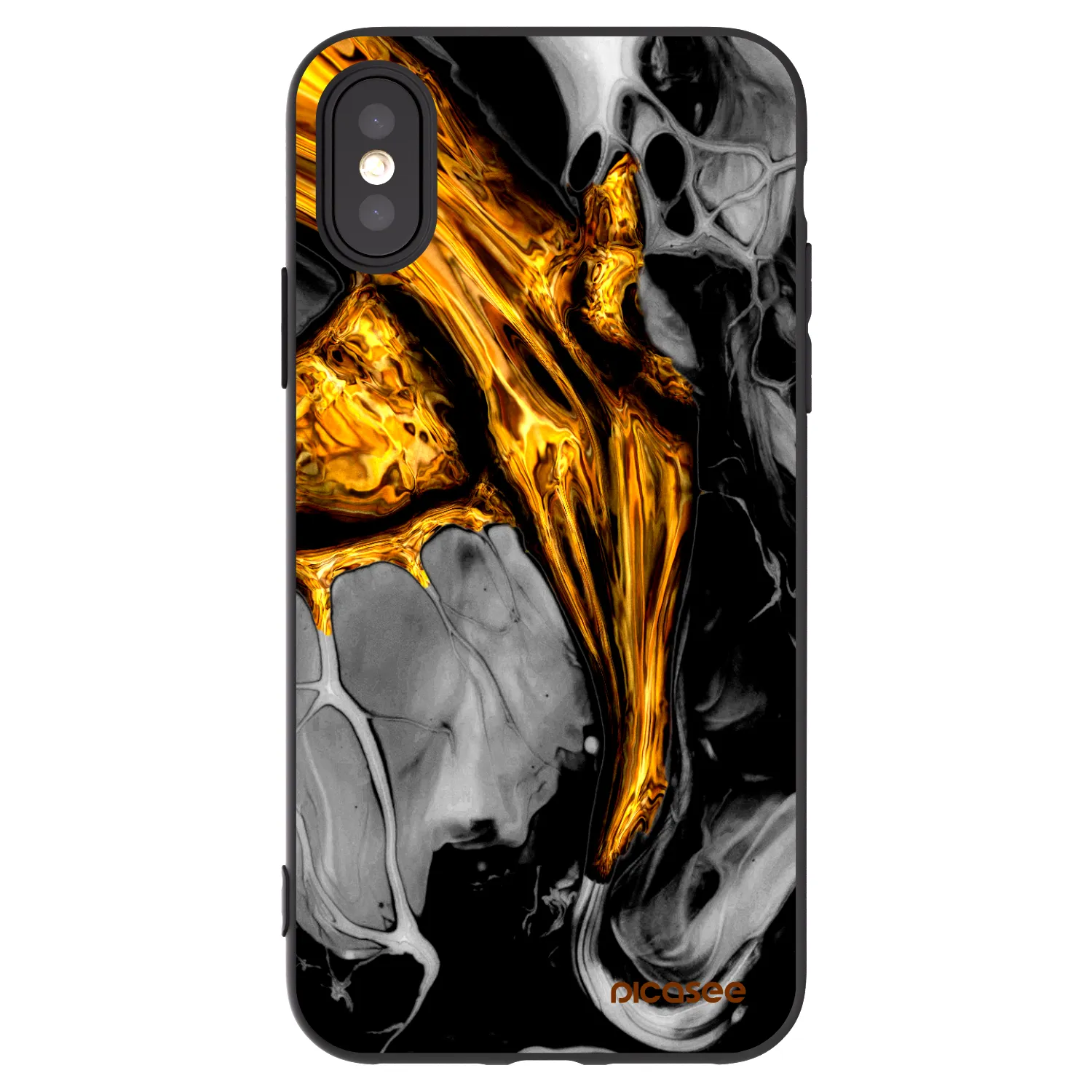 Picasee silikonowe czarne etui na Apple iPhone X/XS - Black Gold