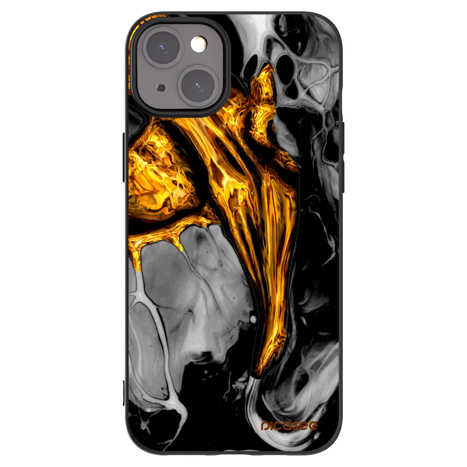 Picasee silikonowe czarne etui na Apple iPhone 15 Plus - Black Gold