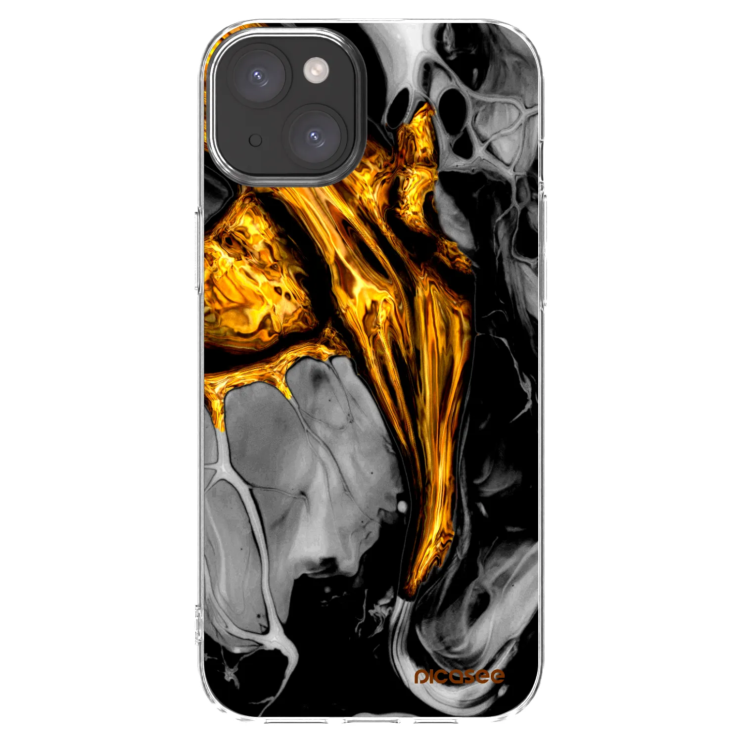 Picasee silikonowe przeźroczyste etui na Apple iPhone 15 Plus - Black Gold