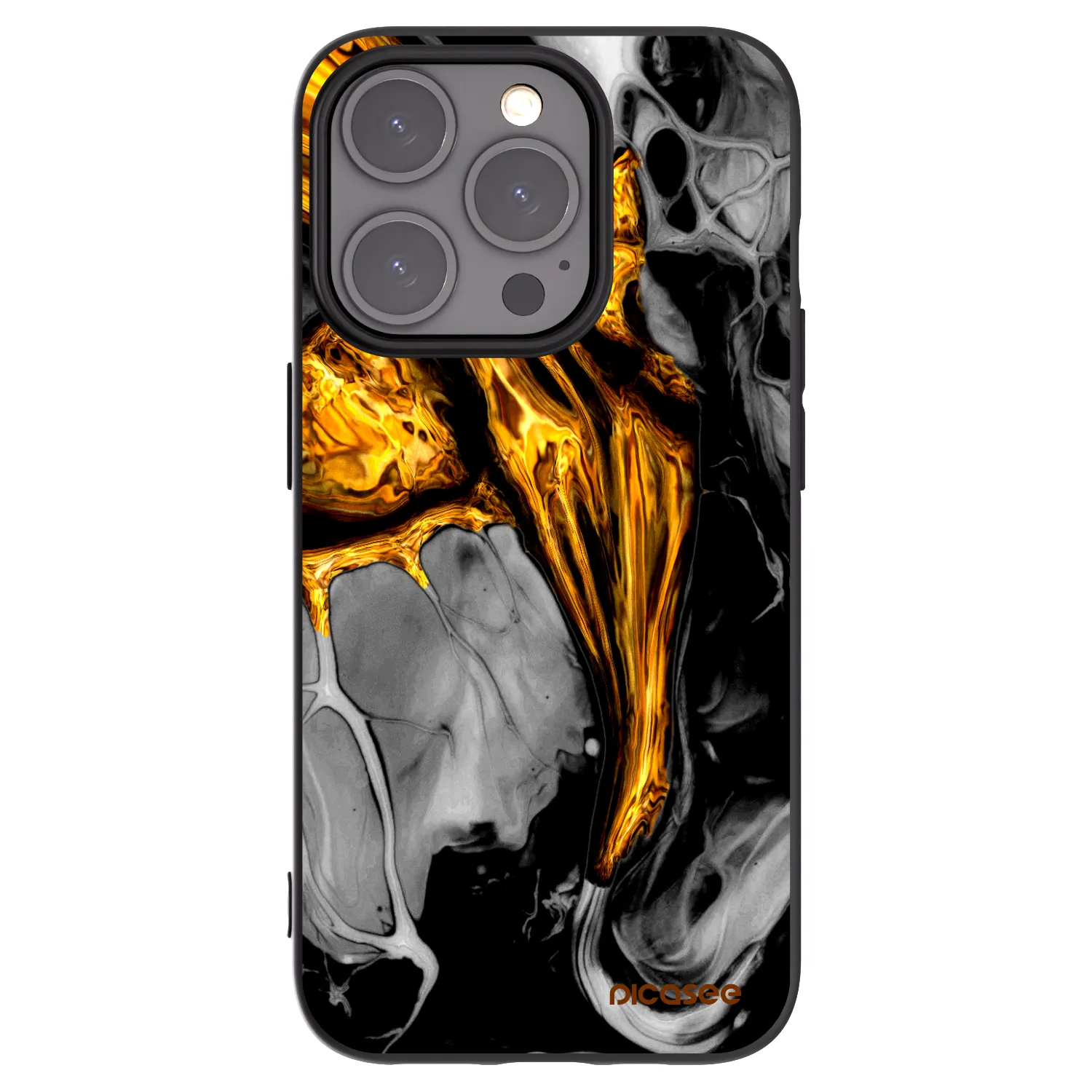 Picasee silikonowe czarne etui na Apple iPhone 15 Pro - Black Gold