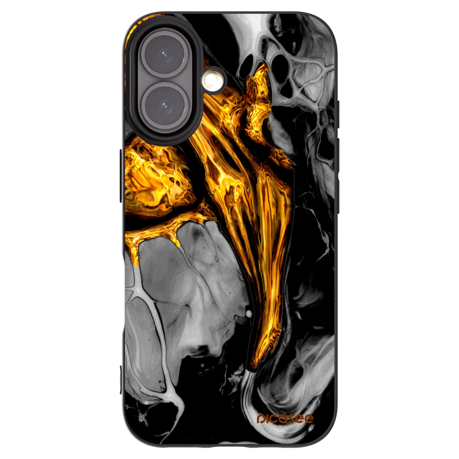Picasee silikonowe czarne etui na Apple iPhone 16 - Black Gold