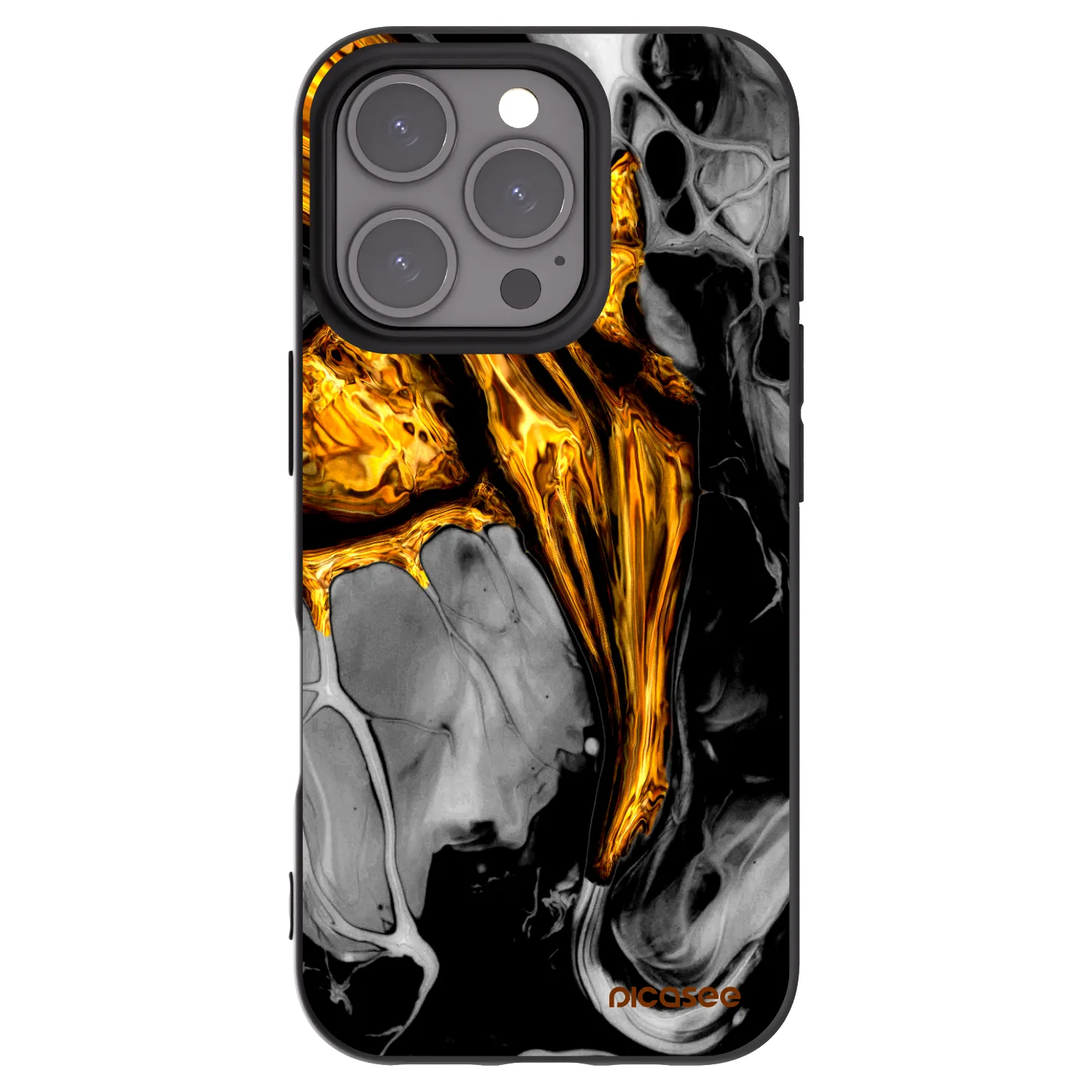 Picasee silikonowe czarne etui na Apple iPhone 16 Pro - Black Gold