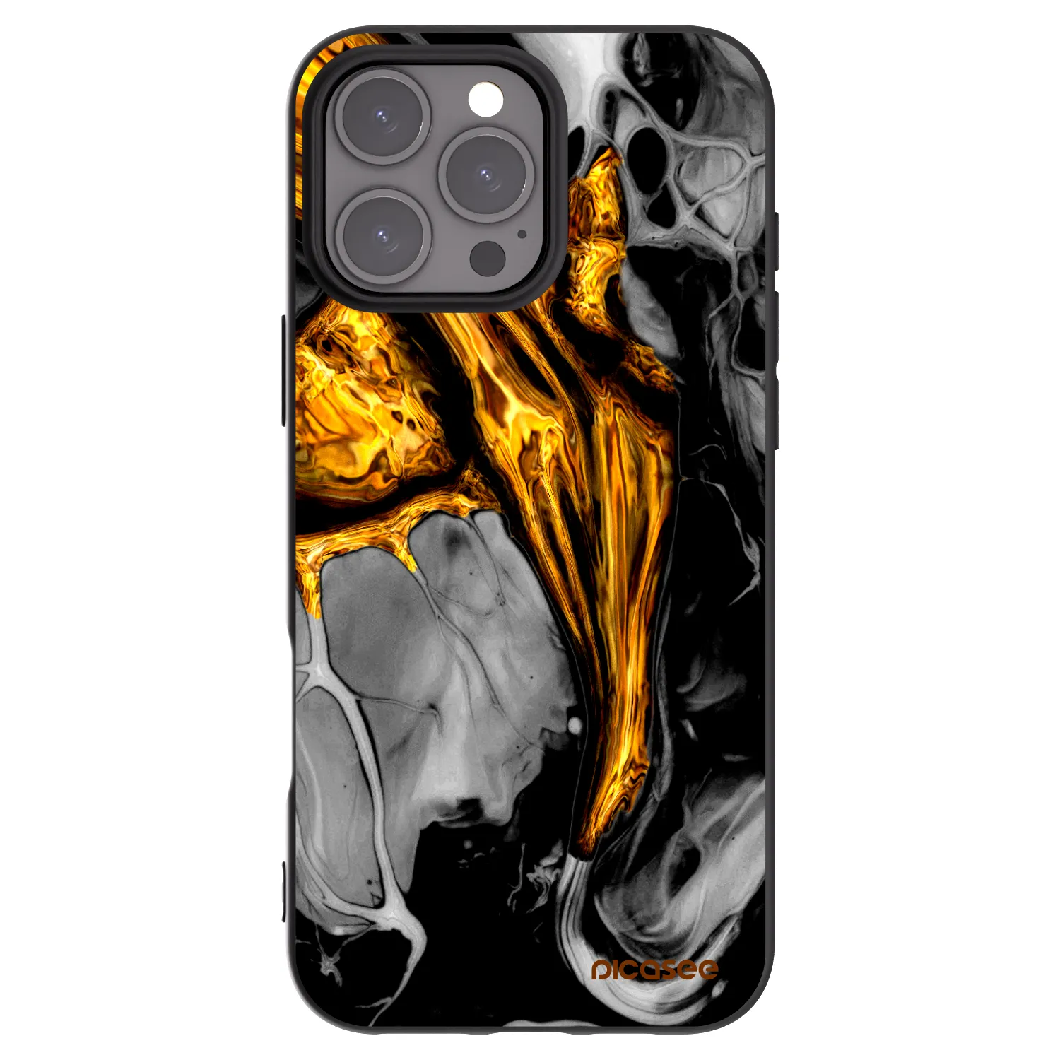 Picasee silikonowe czarne etui na Apple iPhone 16 Pro Max - Black Gold