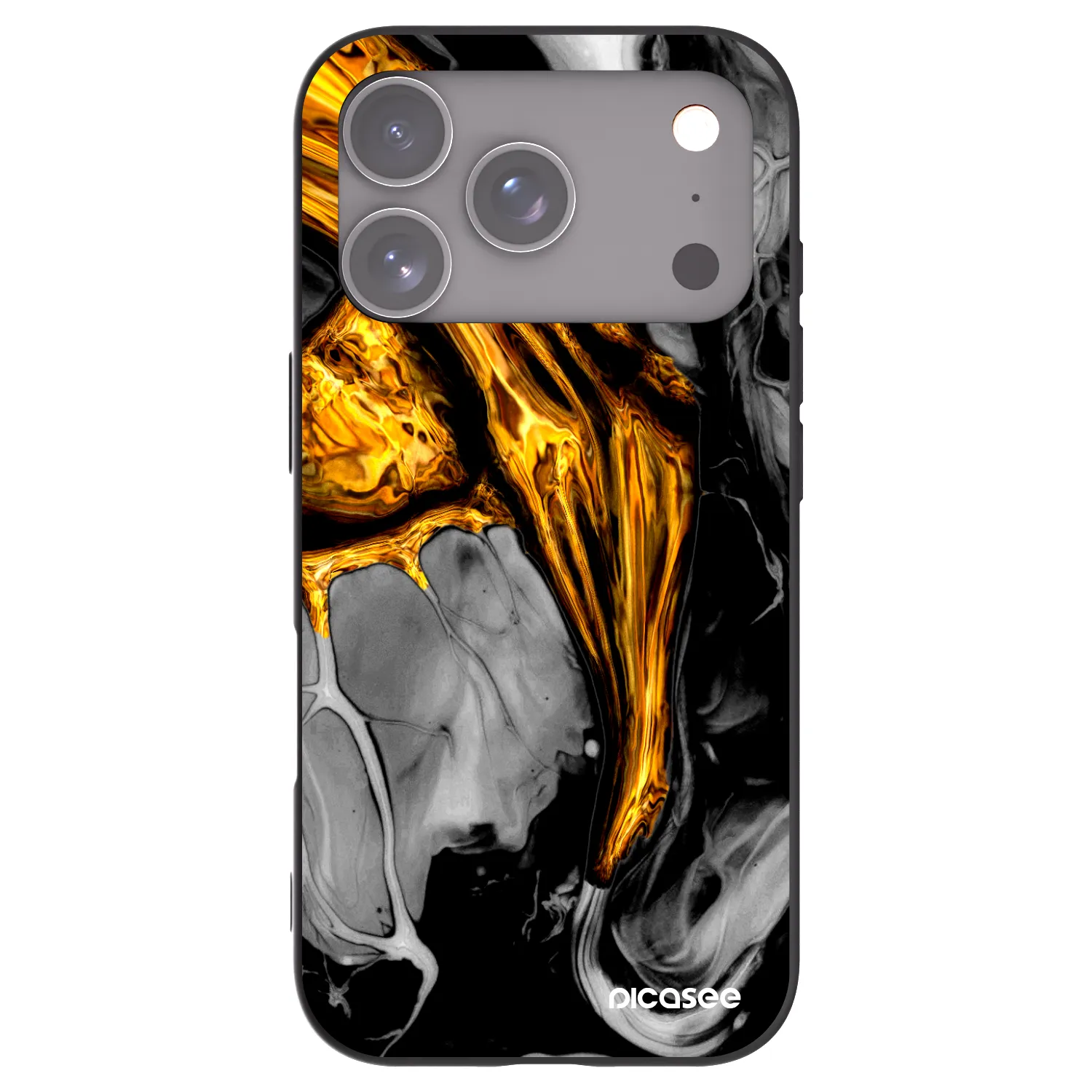 Picasee silikonowe czarne etui na Apple iPhone 17 Pro - Black Gold